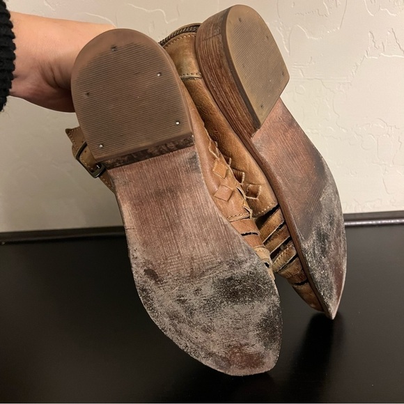 BED|STU Sandals Woven Leather Closed pointy Toe Ankle Buckle Brown booties 7 - Picture 8 of 16